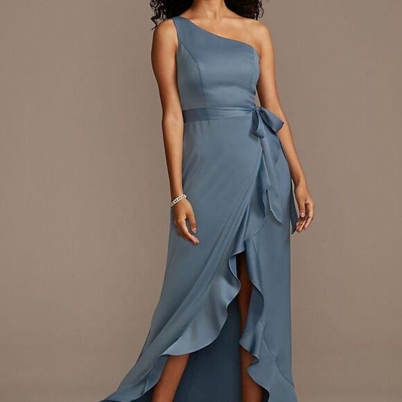 DB Plus Size Women's One Shoulder Crepe Satin Ruffle ‎ Dress - Picture 2 of 6